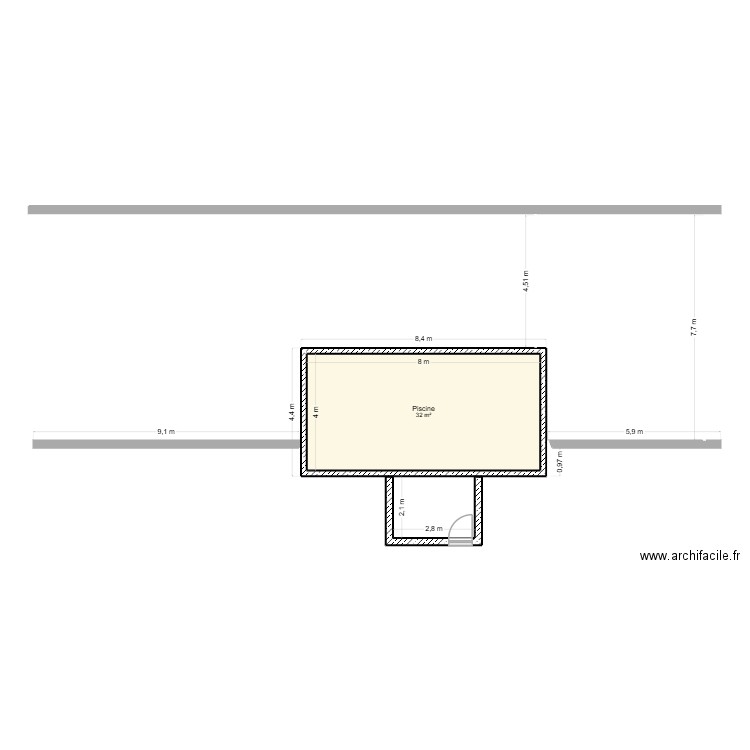 Baron V2 piscine bas. Plan de 1 pièce et 32 m2
