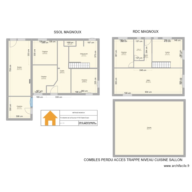 magnou. Plan de 14 pièces et 233 m2