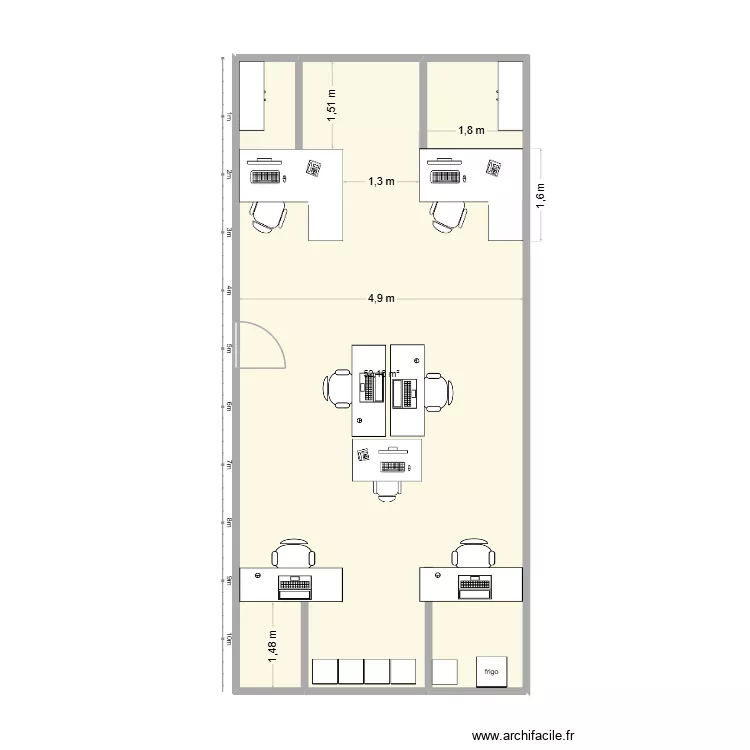 salle conduite. Plan de 1  et 52 m²