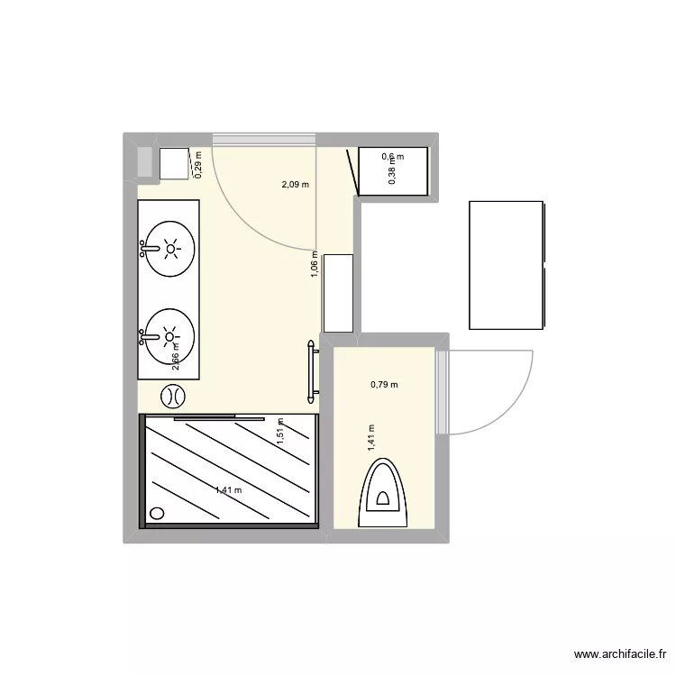 Salle de bain V2. Plan de 3  et 6 m²