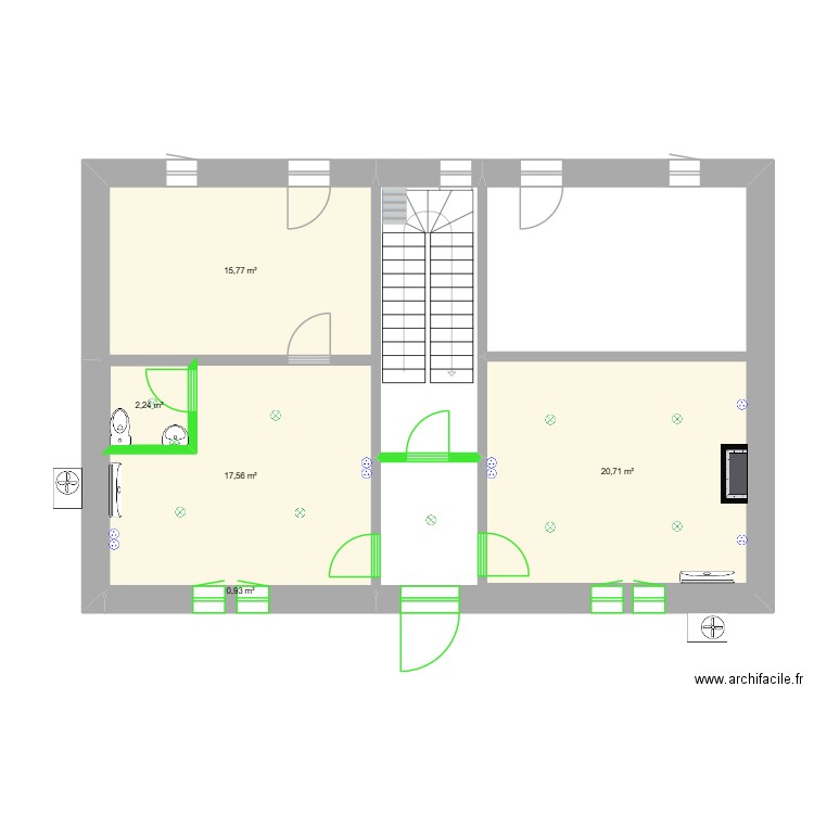 Vitrac RDC. Plan de 5 pièces et 60 m2