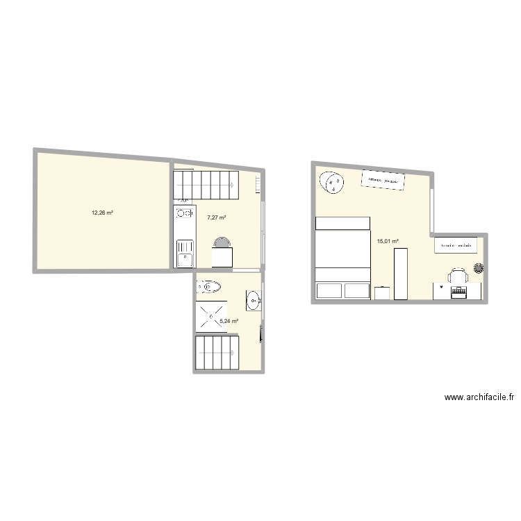 Studio - option 7. Plan de 4 pièces et 40 m2