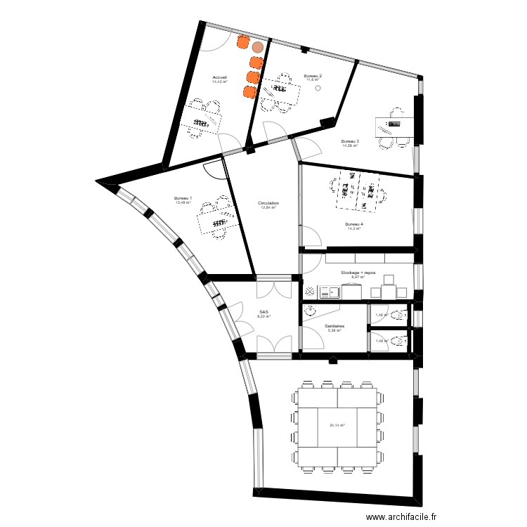 Pamiers - Projet v2. Plan de 15 pièces et 141 m2
