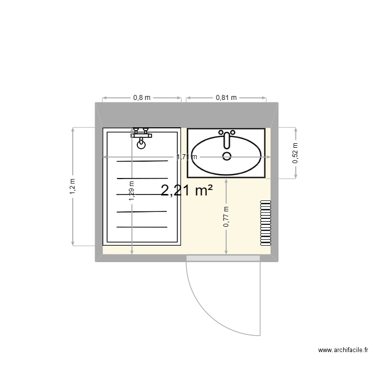 DAME. Plan de 1 pièce et 2 m2
