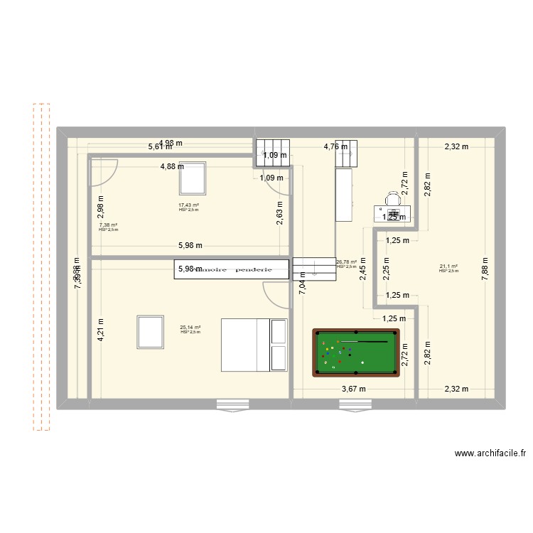 Grand vivier N+1. Plan de 5 pièces et 98 m2
