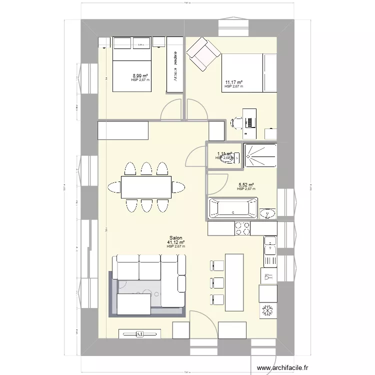 Jassans Riottier - renovation 5 (4 avec placo exterieur). Plan de 5  et 68 m²