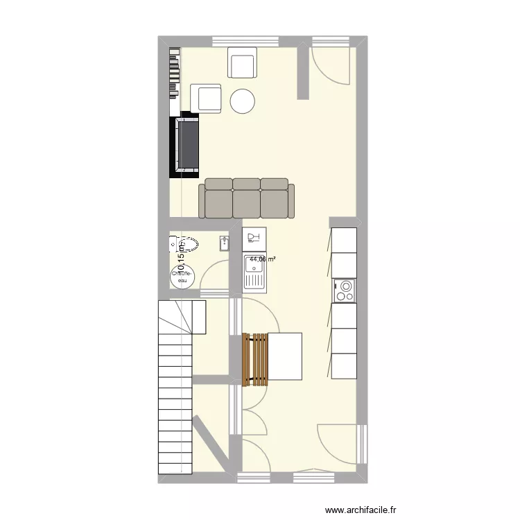 RDC 16 version basic salon vers rue. Plan de 1 Pièce et 45 m² RDC 16 version basic salon vers rue. Plan de 1 Pièce et 45 m²