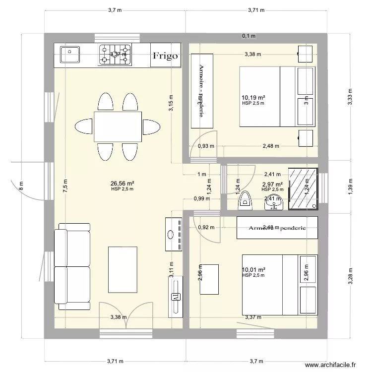 Pallier plan B. Plan de 4 pièces et 50 m² Pallier plan B. Plan de 4 pièces et 50 m²