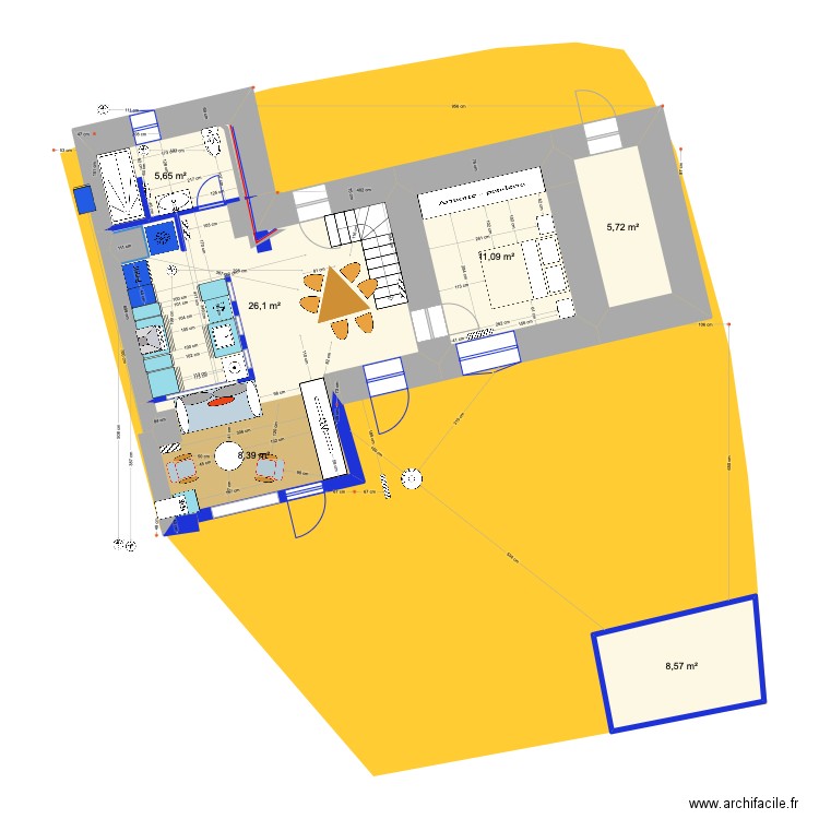 PRIEUX  RDC projet 2 eco salon sud. Plan de 6 pièces et 66 m2