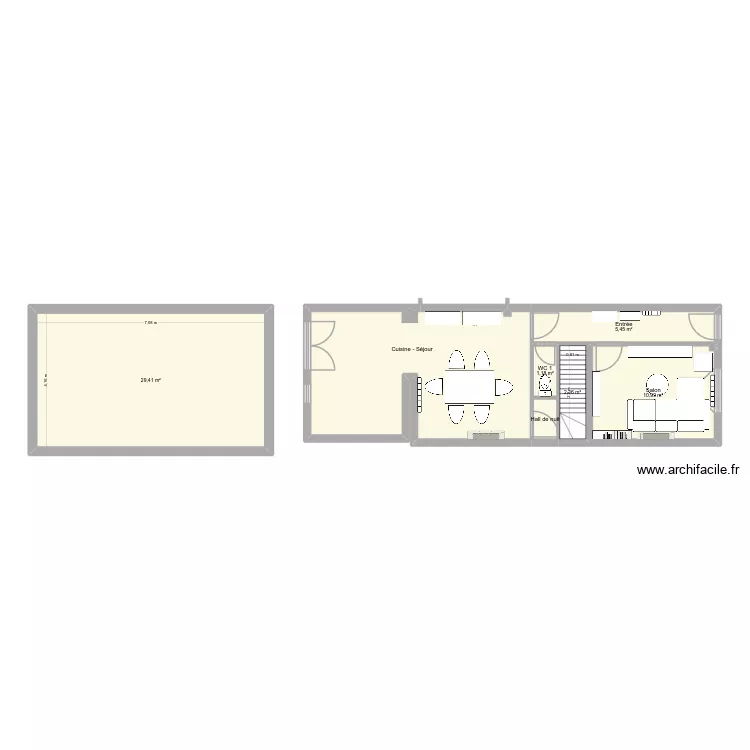 RDC. Plan de 7  et 76 m²