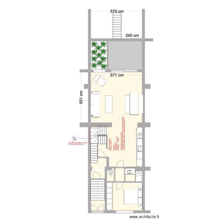 Banning 83 Bel étage : Escalier vers Rez-1. Plan de 7 pièces et 97 m2