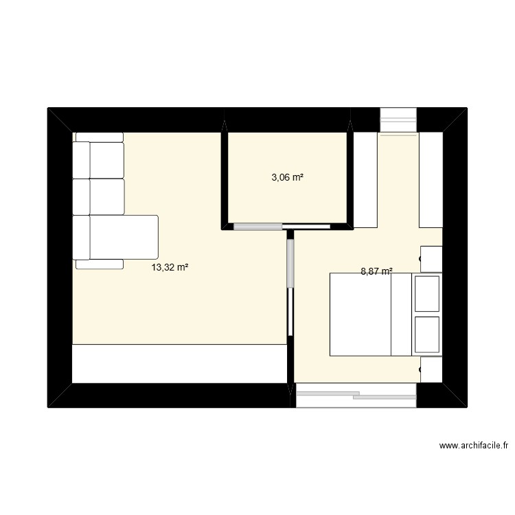 houg. Plan de 3 pièces et 25 m2