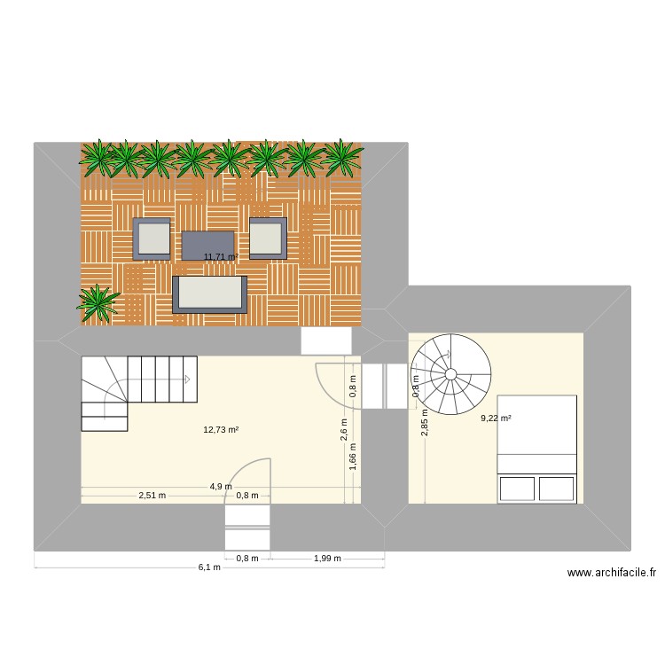 tas de cailloux etage. Plan de 3 pièces et 34 m2