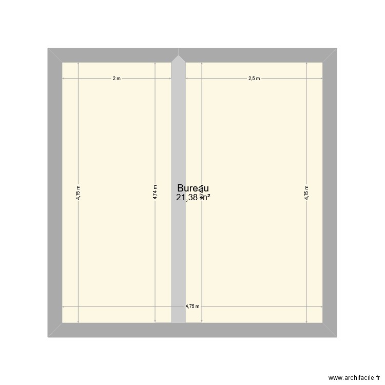 bureau rdc. Plan de 1 pièce et 21 m2