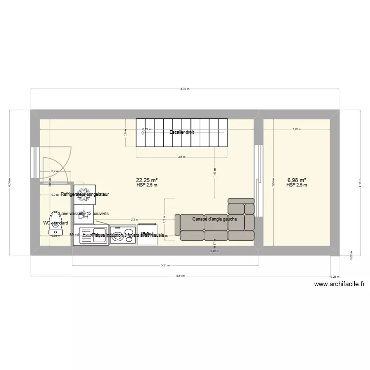 t2 six fours CUISINE 2. Plan de 2  et 29 m²