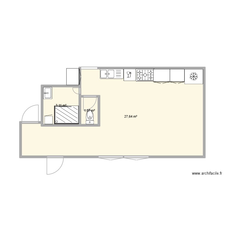 cuisine 3. Plan de 3 pièces et 32 m2