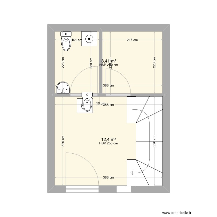 Tour. Plan de 2 pièces et 21 m2