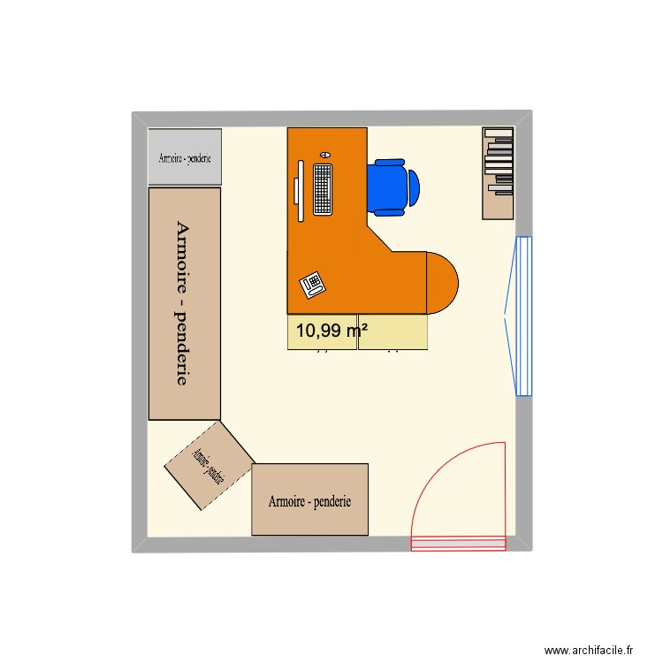 bureau new. Plan de 1 pièce et 11 m2
