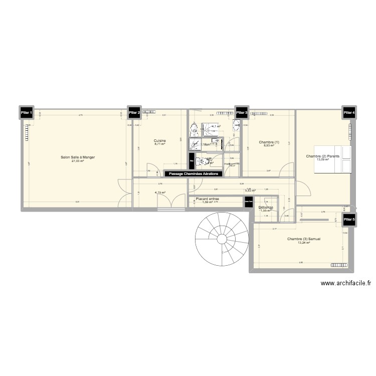partagé Juliette sdb 3 sans plan fond. Plan de 21 pièces et 95 m2