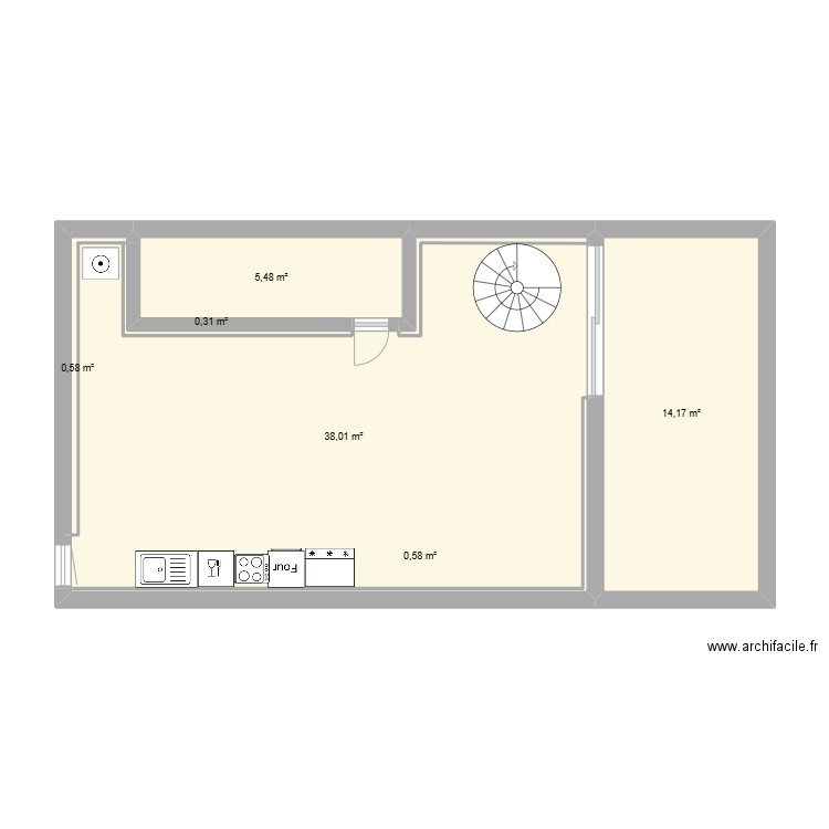 gite 1. Plan de 1 pièce et 57 m2
