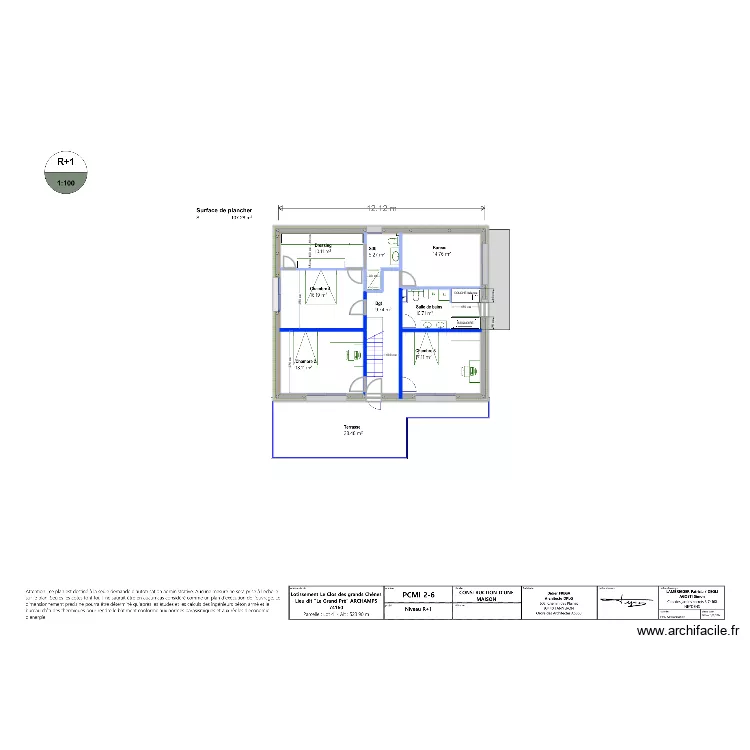 Oustalou R+1. Plan de 6  et 107 m²