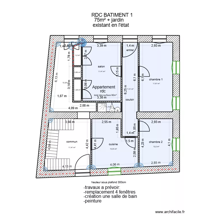 RDC B&acirc;timent 1 en l'&eacute;tat. Plan de 
