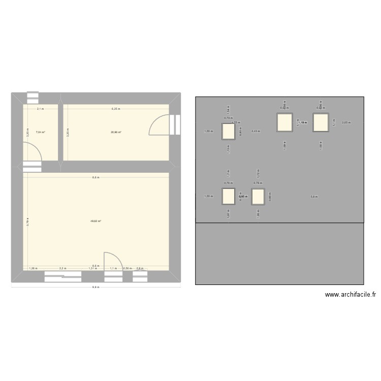 Senoux Projet rénovation Toit. Plan de 3 pièces et 78 m2