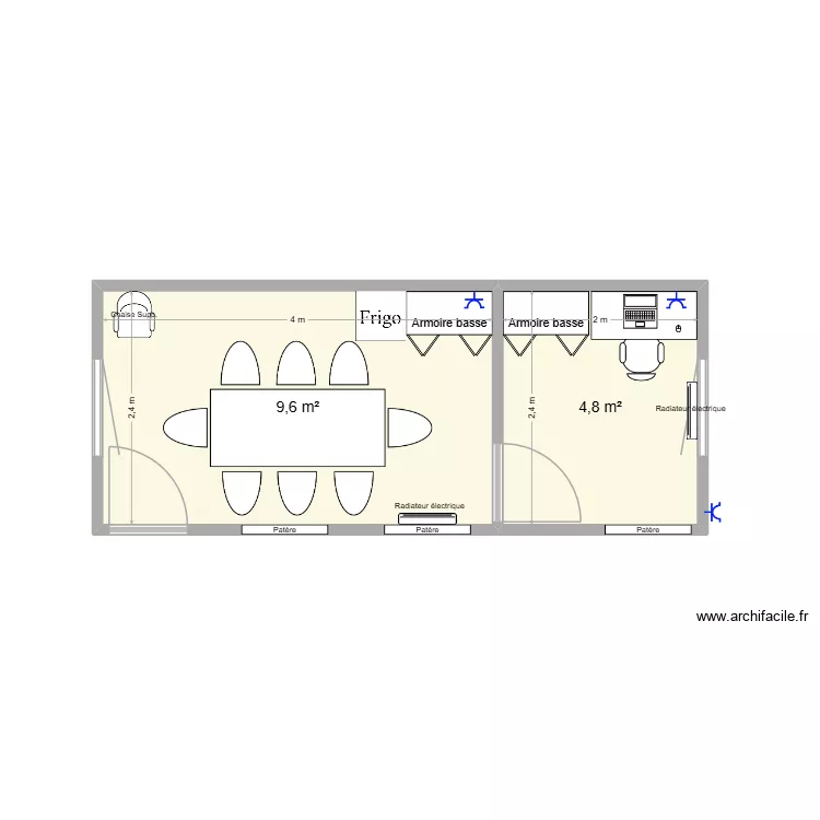 Bungalow. Plan de 2  et 14 m²