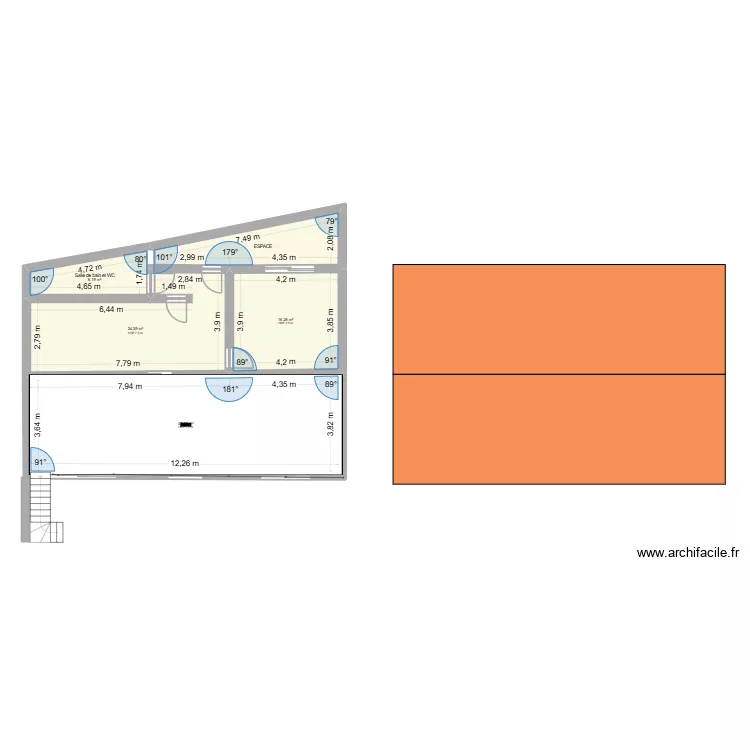 RDC + 1 chambre etage. Plan de 5  et 102 m²