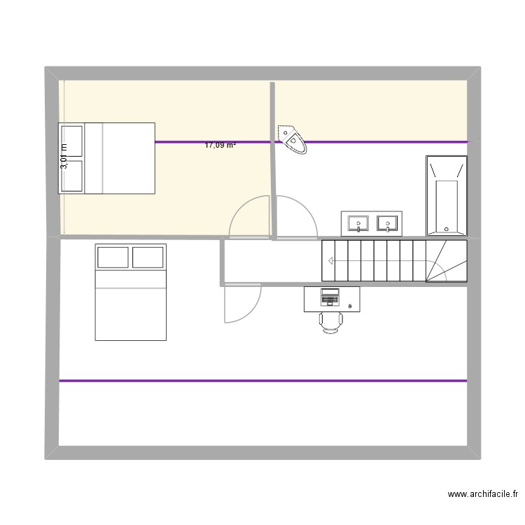 CLEM ETAGE 2. Plan de 1 pièce et 17 m2
