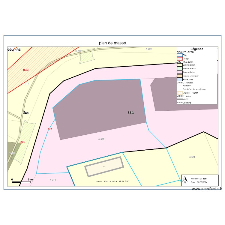 Implantation piscine Les combes. Plan de 0 pièce et 0 m2