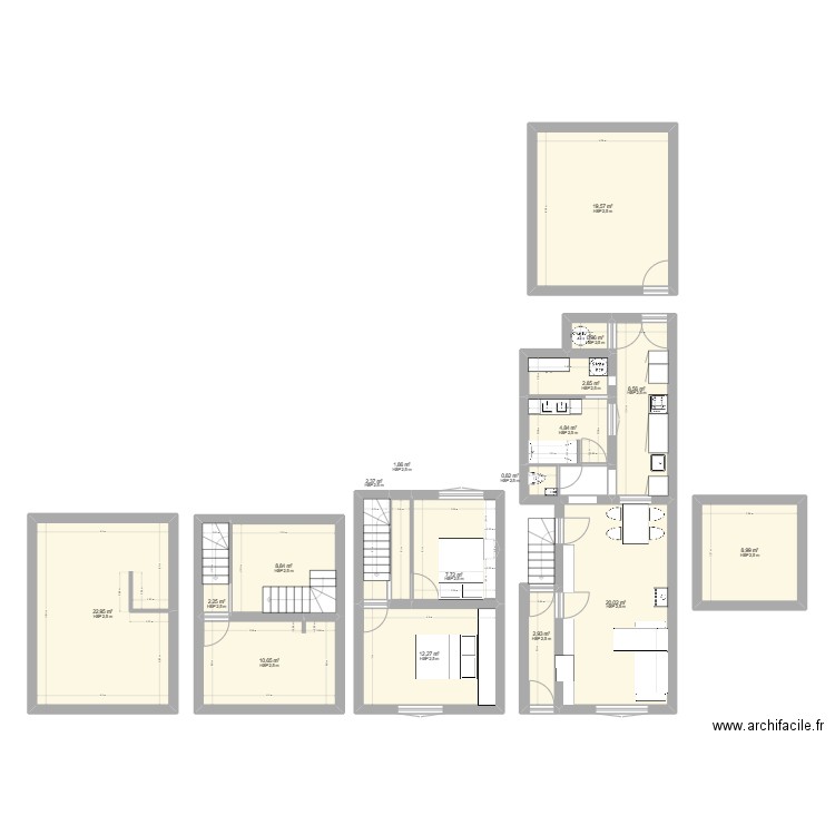 Maison Turenne. Plan de 17 pièces et 138 m2