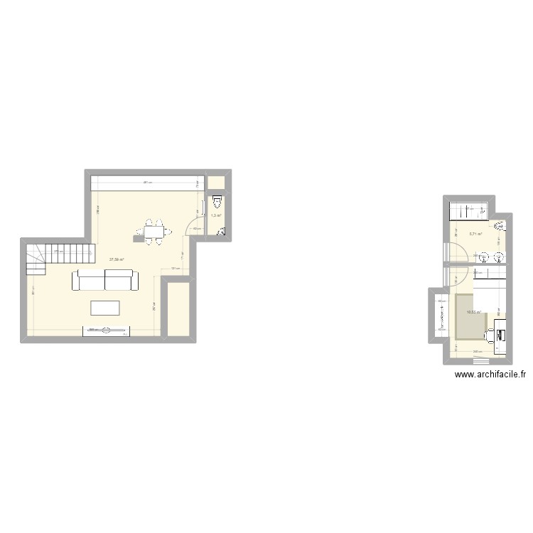 Projet appart rénové. Plan de 6 pièces et 58 m2