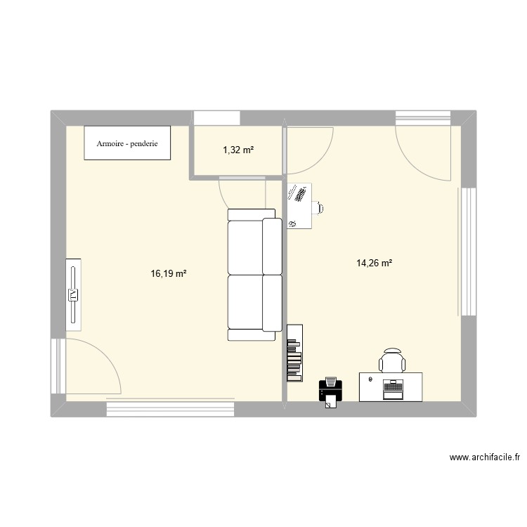 La pépite Margut original. Plan de 3 pièces et 32 m2