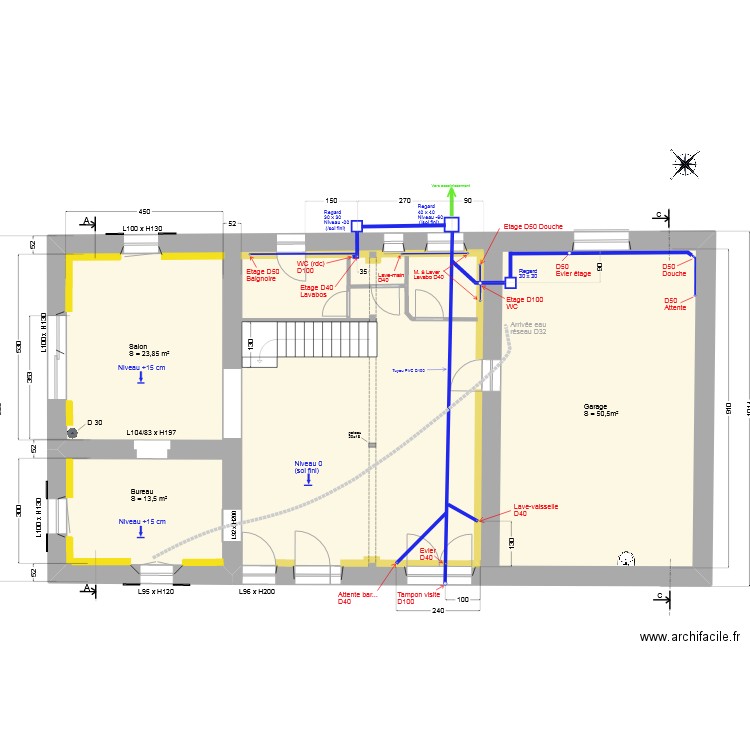 Evacuation RDC. Plan de 1 pièce et 154 m2