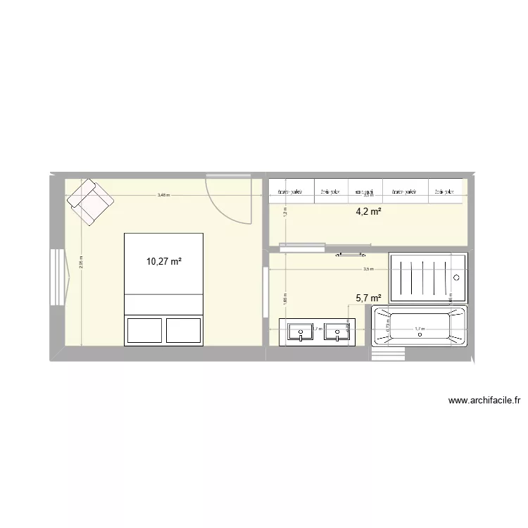 Chambre parents. Plan de 3  et 20 m²