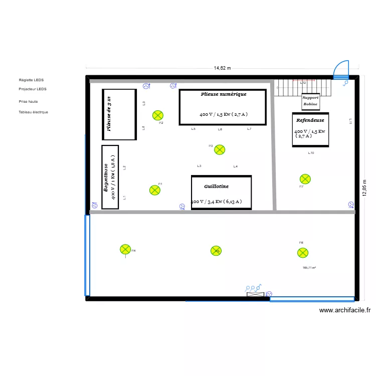 BOURGEOIS atelier zinguerie / implantation r&eacute;seau A1. Plan de 1  et 166 m²