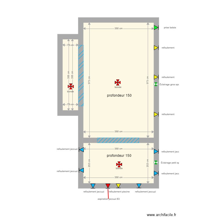 Piscine. Plan de 3 pièces et 30 m2