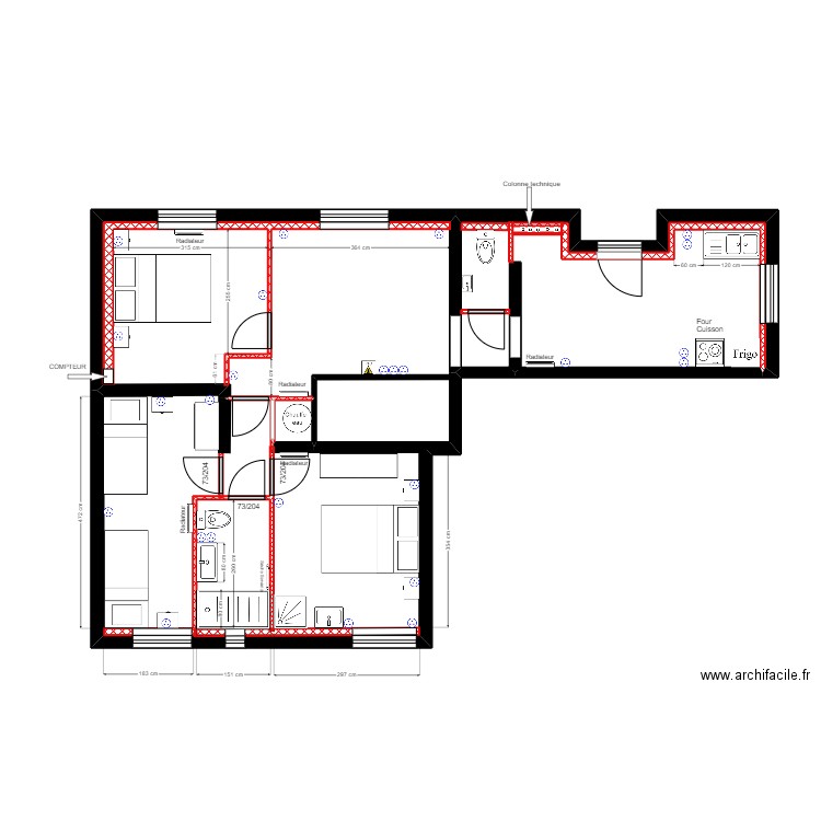 POLI RDC PROJET. Plan de 3 pièces et 71 m2