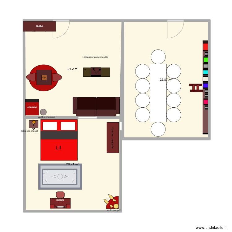 manoir1. Plan de 3 pièces et 64 m2