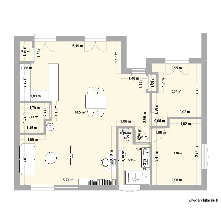plateau 82m2. Plan de 6 pièces et 83 m2