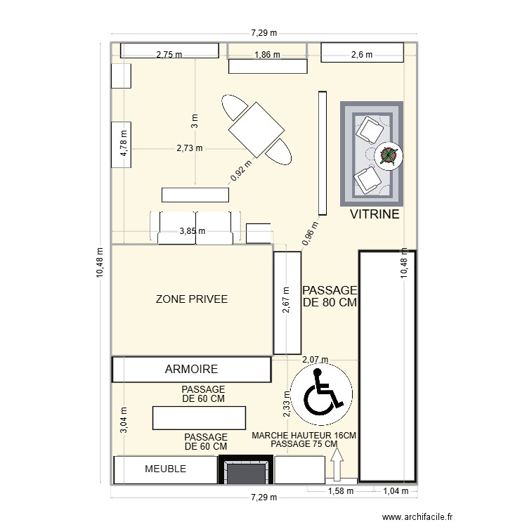 L'authentique noailles. Plan de 3 pièces et 76 m2