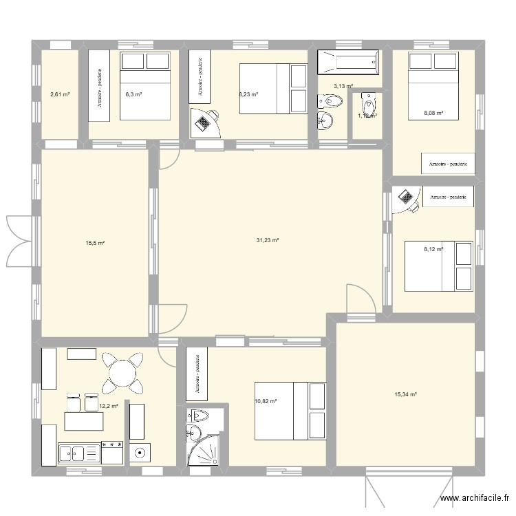 khushighar. Plan de 12 pièces et 123 m2