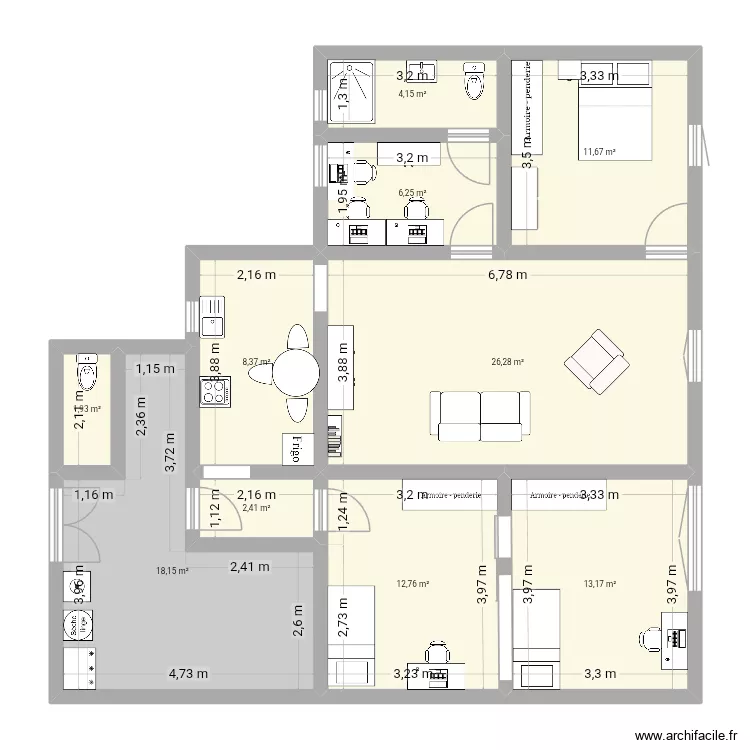Si bureau. Plan de 10  et 105 m²