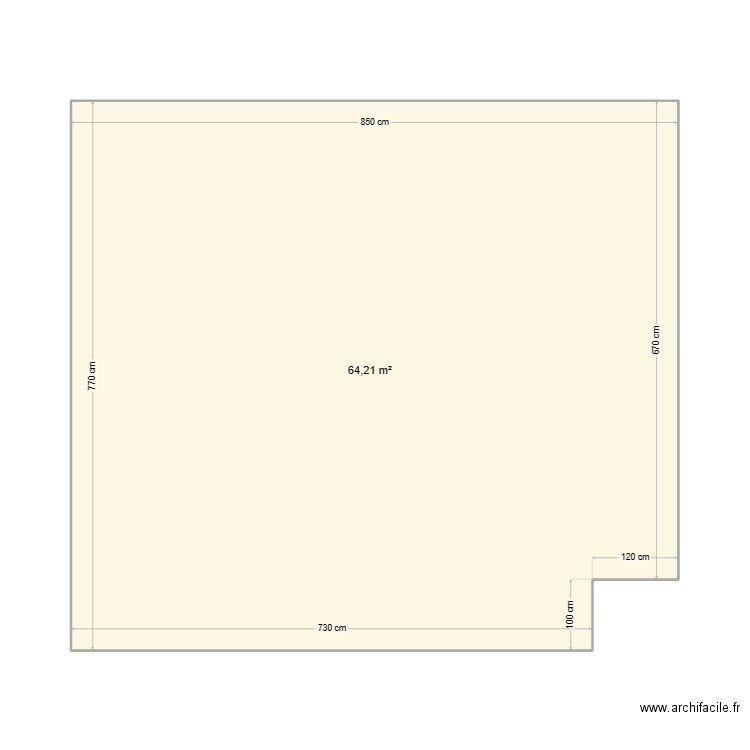 Bosh. Plan de 1 pièce et 64 m2