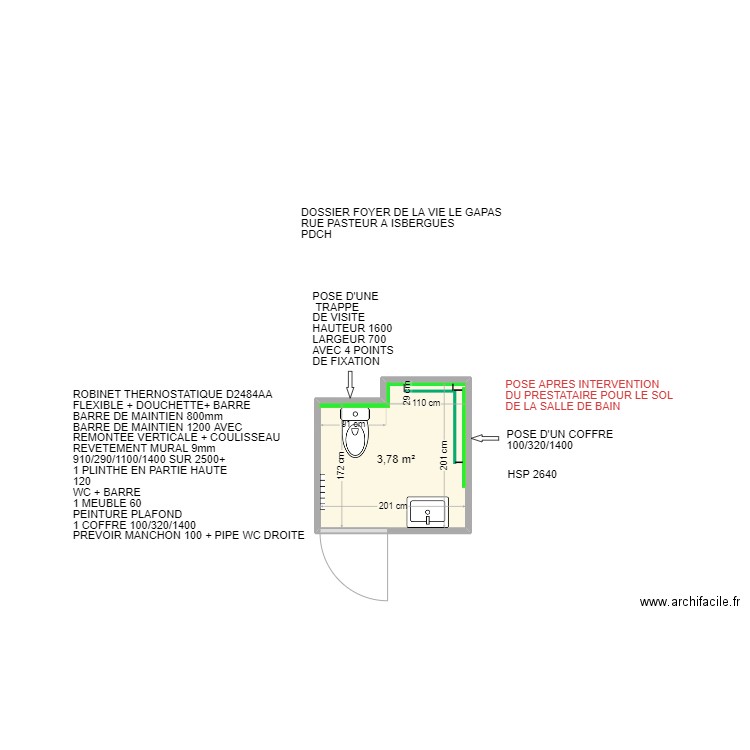 FOYER DE VIE LE GAPAS ISBERGUES ;. Plan de 1 pièce et 4 m2