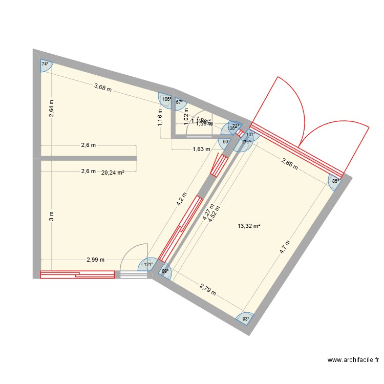 extension ma maison. Plan de 3 pièces et 35 m2
