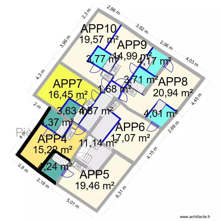 Dominos. Plan de 32 pièces et 363 m²