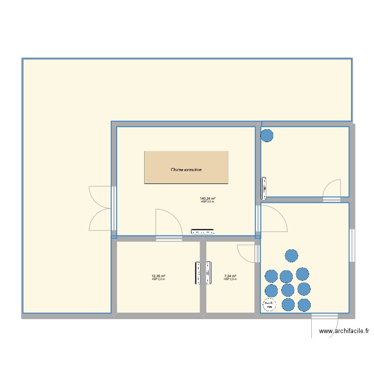 Miellerie. Plan de 3 pièces et 160 m2