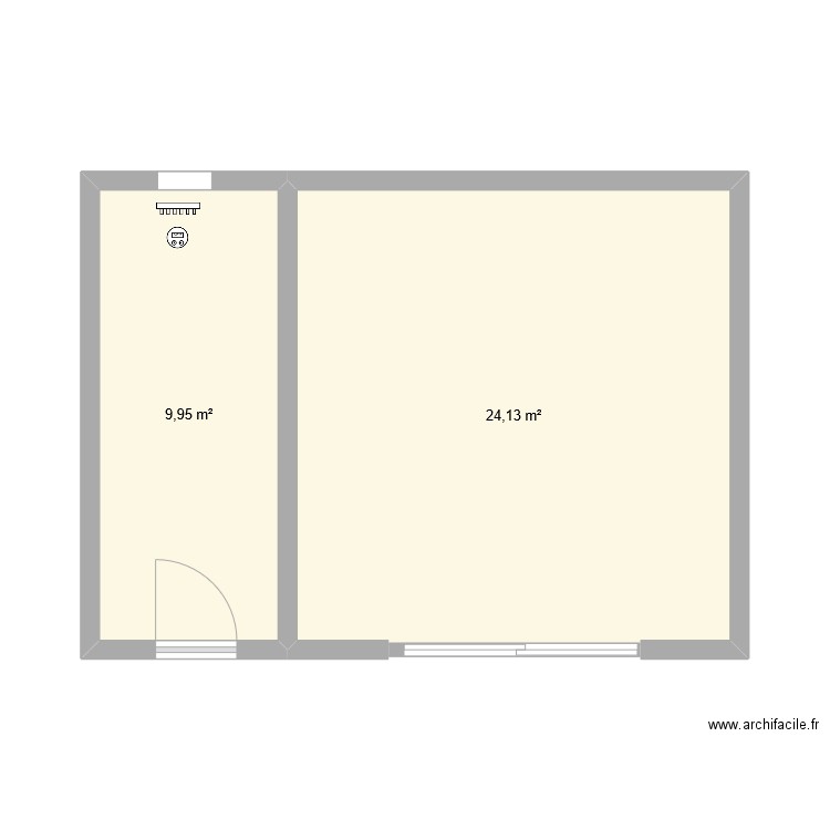 normand. Plan de 2 pièces et 34 m2